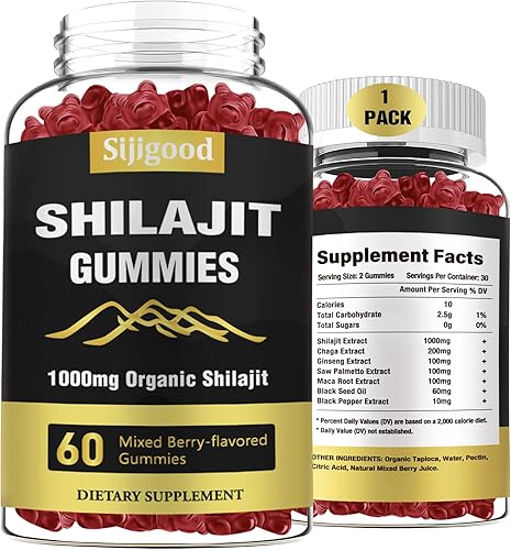 2 paquetes de gomitas Shilajit con más de 85 suplementos de minerales traza, Shilajit para hombres y mujeres, 120 gomitas mixtas con sabor a bayas