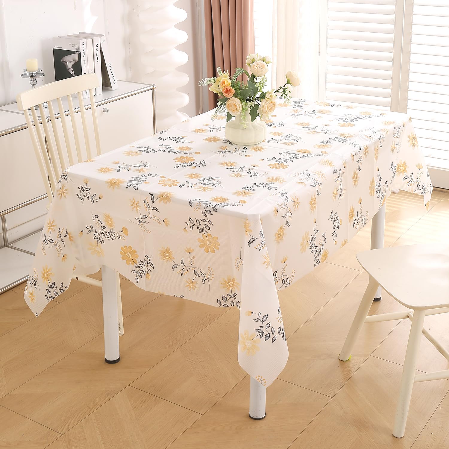 HOKIPO Polyethylene Vinyl Acetate(PEVA)Waterproof Square Table Cover Cloth for 4 Seater Dining Table,Dustproof Table Cloth for Study & Coffee Table,54x54 Inches,Butterscotch Yellow Daisy(AR-5871-D1)-picture-32