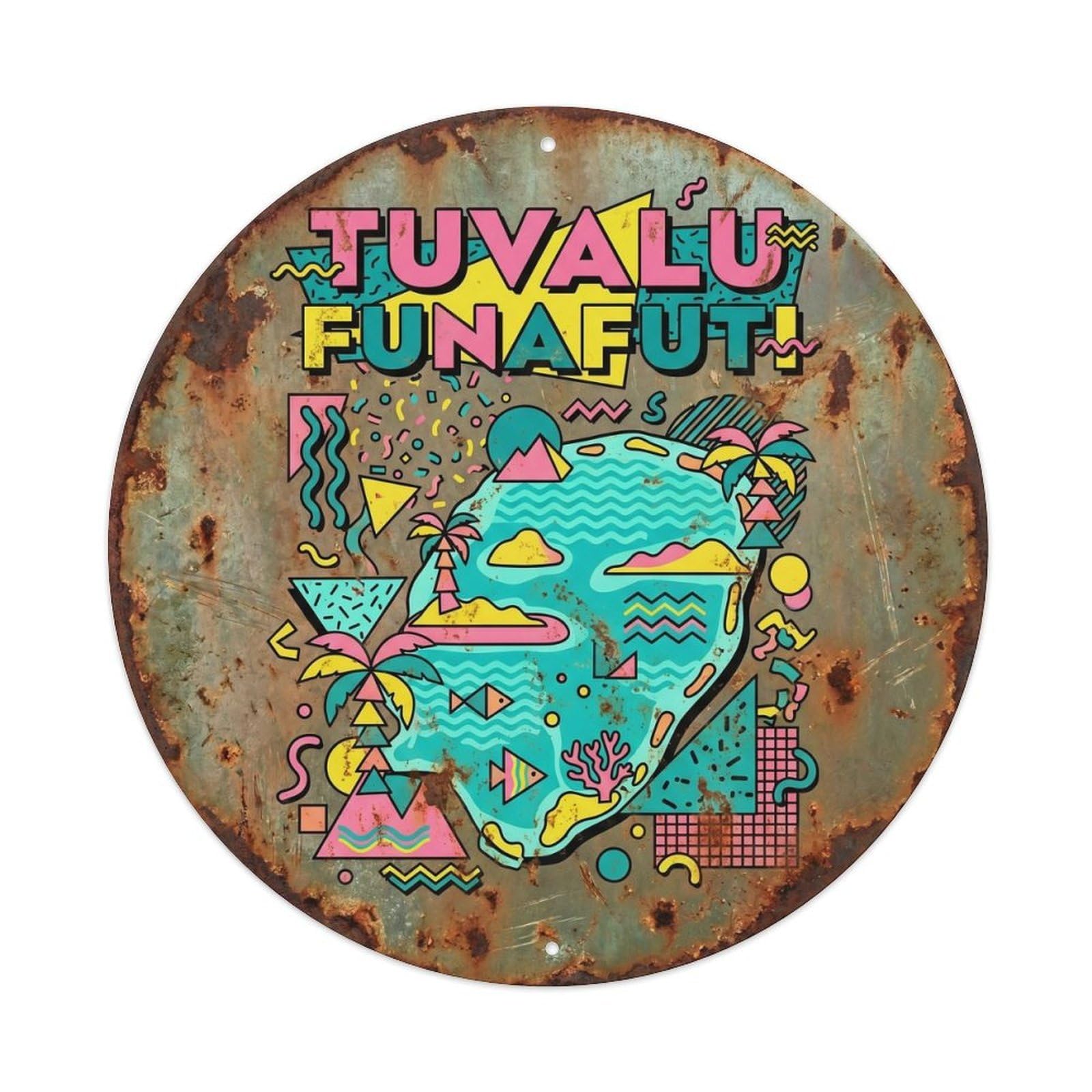 Tuvalu Funafuti Atoll Travel Memphis Graphic Metal Tin Sign