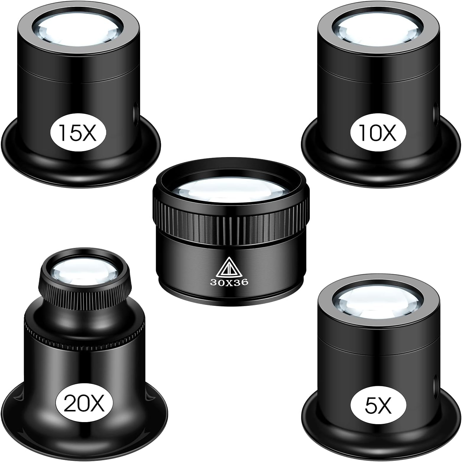 Jewelers Loupe, 5 Pcs Portable Monocular Magnifier, Magnifying Glass Eye Loops, Magnifier with 30 x 36 mm, Watch Jewelry Experimental Repair Tool for Textile Optical Circuit Coins (5X 10X 15X 20X)