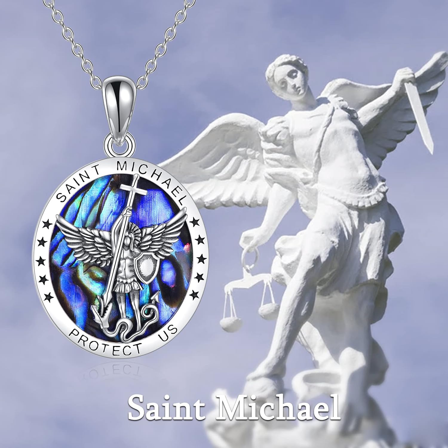 YFN Sterling Silver St Michael/St Christopher/Jesus/Virgin Mary Necklace for Men Women Catholic/Protector/Talisman Michael Archangel Medal Necklace Jewelry 18+2" - Image 5