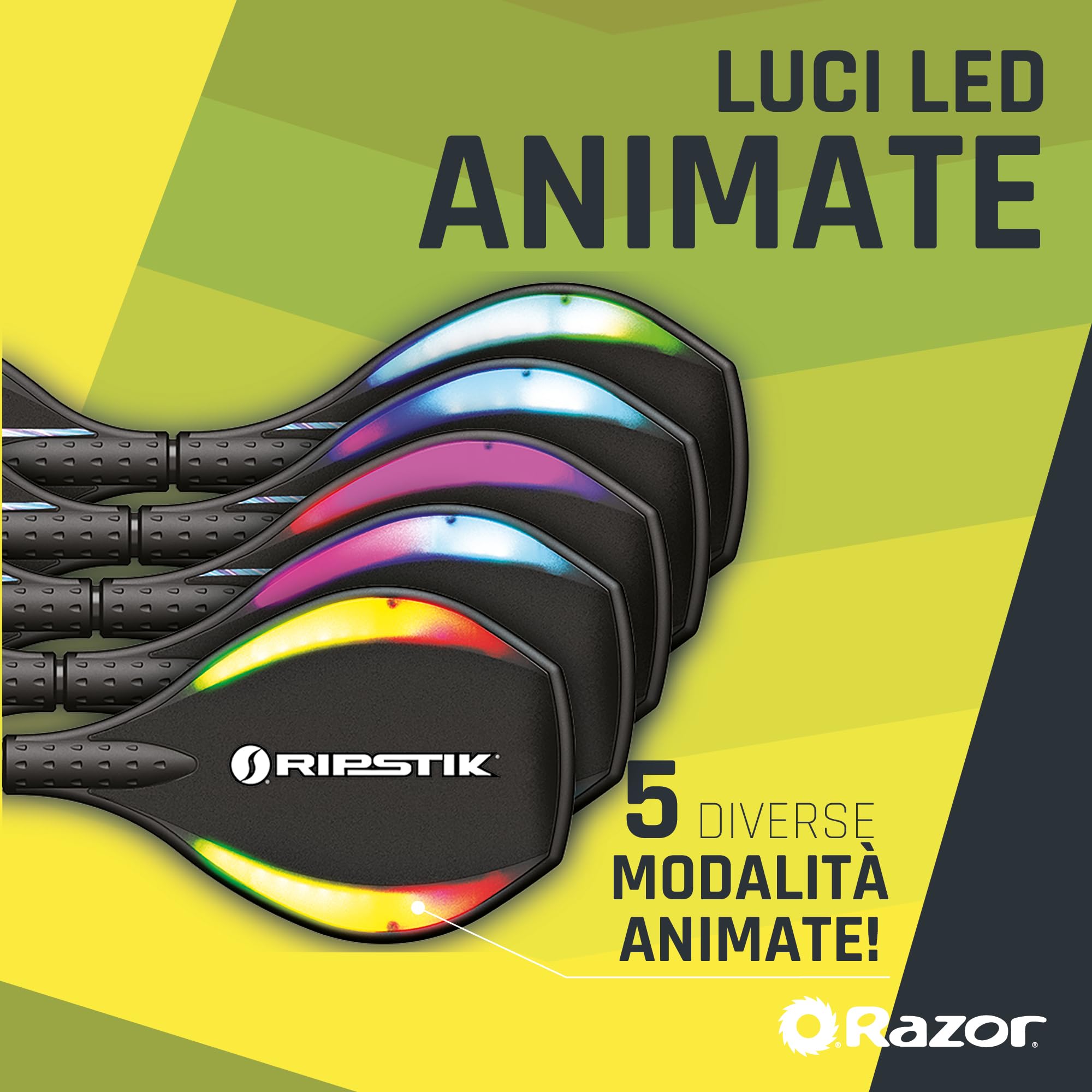 Razor Ripster Lightshow Waveboard - Tavola a Rotelle per Bambini Dagli 8 anni in su con Sterzo a 360°, Ponte Luminoso Attivato dal Movimento, 5 Modalità di Luce, Antiscivolo - Nero