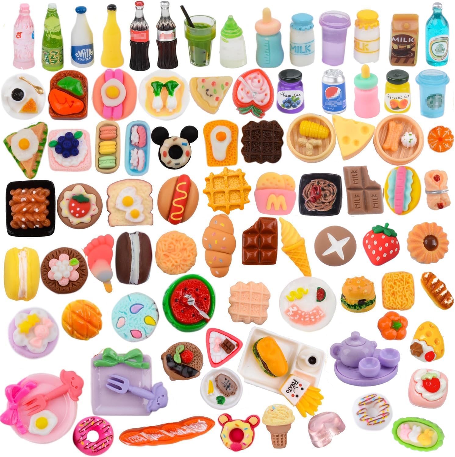 100Pcs Miniature Foods Mini Food Doll House Accessories Small Resin Dollhouse Set For Pretend Play Kitchen