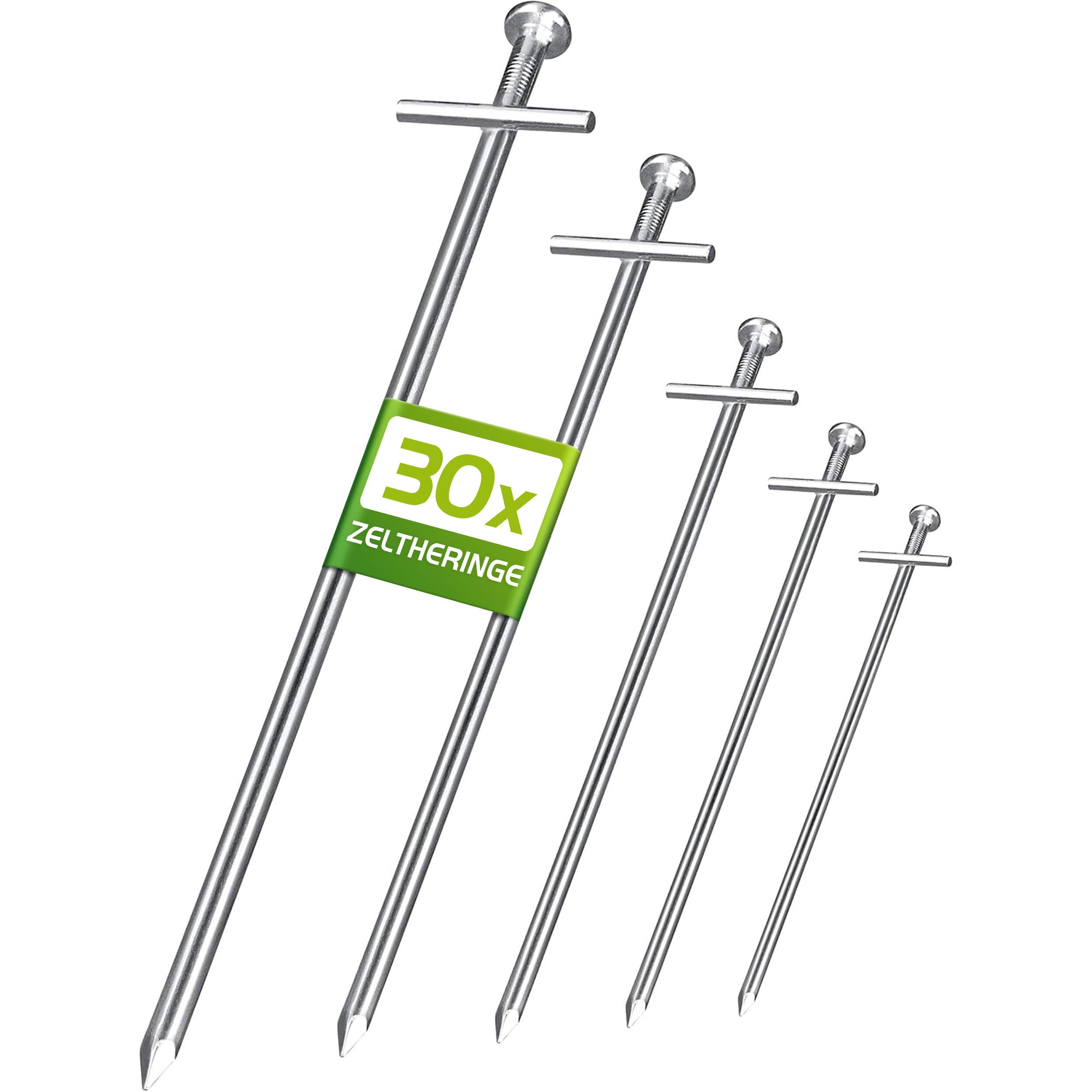Balinco - Bodenanker 30er Set 230x6 mm - Anti-Rost Heringe mit T-Profil aus verzinktem Stahl – Stabile Zeltheringe für Camping, Zelt, Pavillon, Sonnensegel, Abspannleinen – Erdnägel für Harte Böden