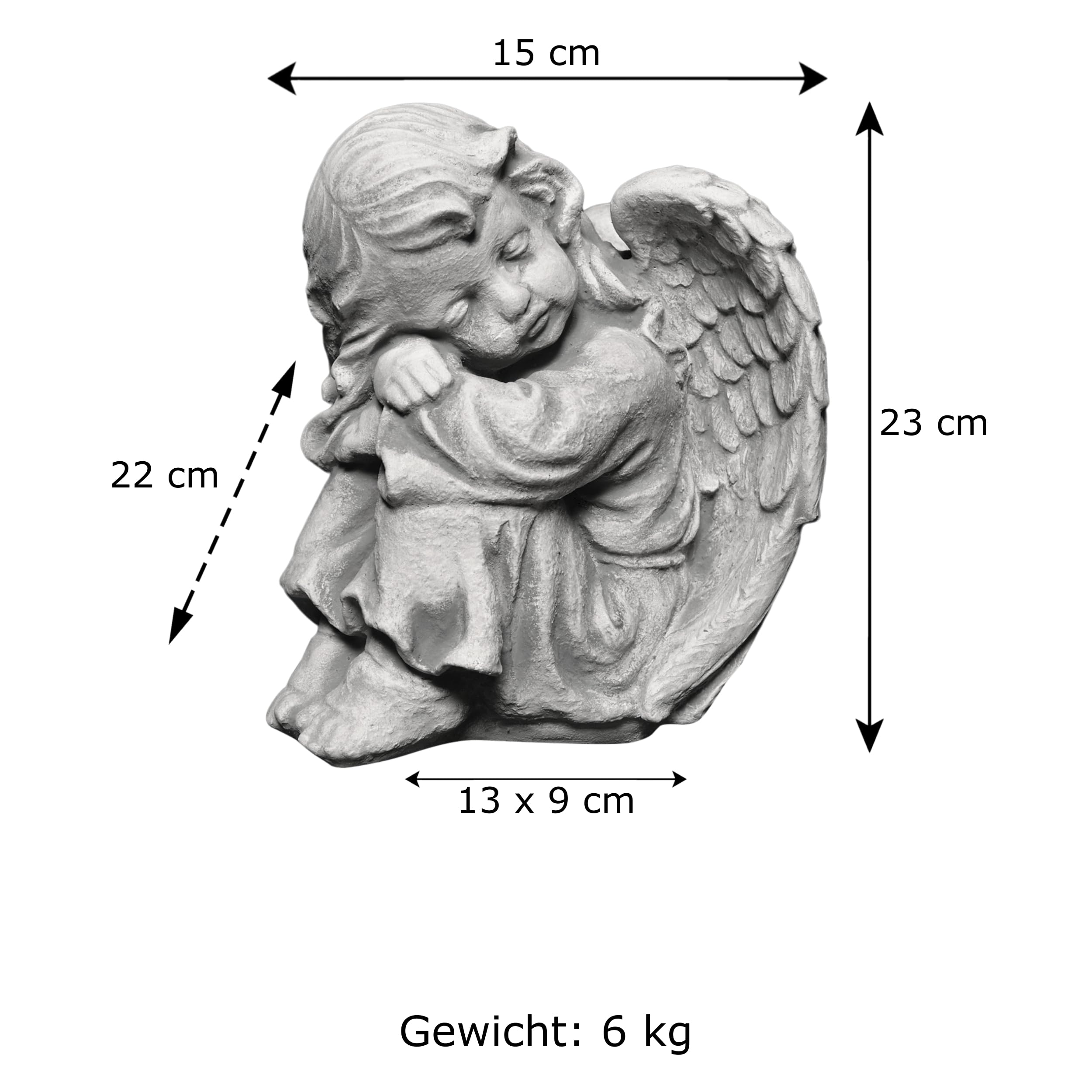 gartendekoparadies.de Angelo addormentato a forma di angelo di trincea grigio pietra antigelo per esterni, altezza 23 cm, 6 kg