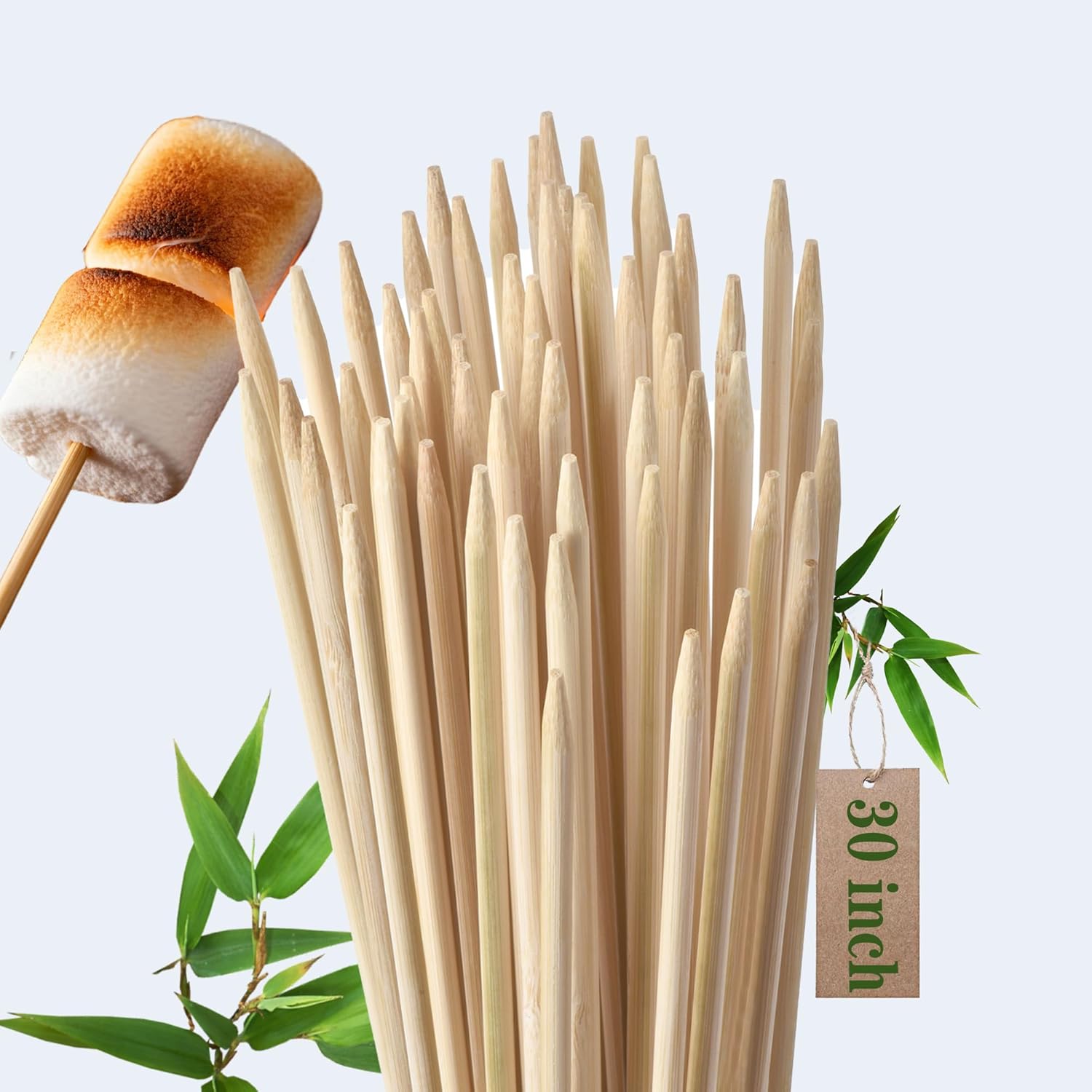 30" (120 PCS) Marshmallow Roasting Sticks,Extra Long Smores Skewers for Fire Pit,5mm Thick Bamboo Kabob Stick,Outdoor Barbecue Skewers for BBQ, Kebab,Grilling,Campfire,Hotdog