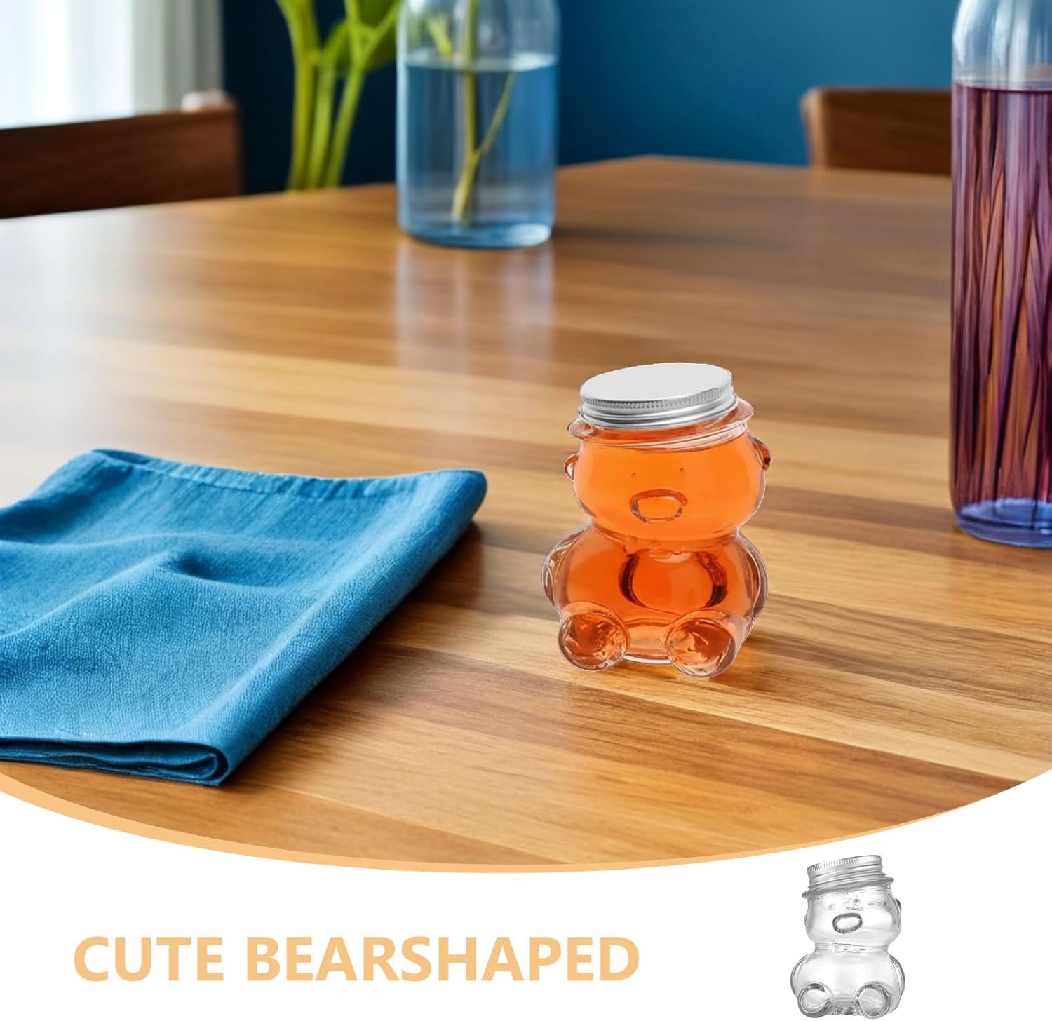 4pcs Glass Honey Bear Jars with Lids 160ml Reusable Honey Bear Shaped Glass Bottles Containers Dispenser for Birthday Wedding Party Favors