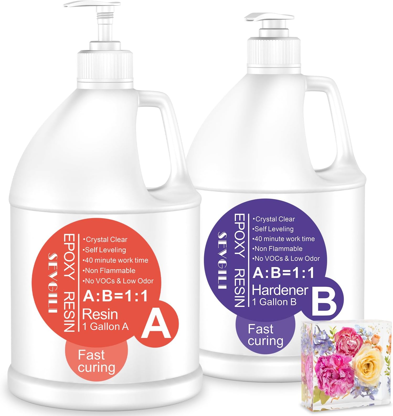Epoxy Resin 2 Gallon, Epoxy Resin Crystal Clear Art 2 Gallon Kit New Bottle with Pump for Resin Art, Casting, Coating,Tabletop, River Tables, Jewelry, Bar Top, Fast Curing, Easy Mix 1:1 (256oz)