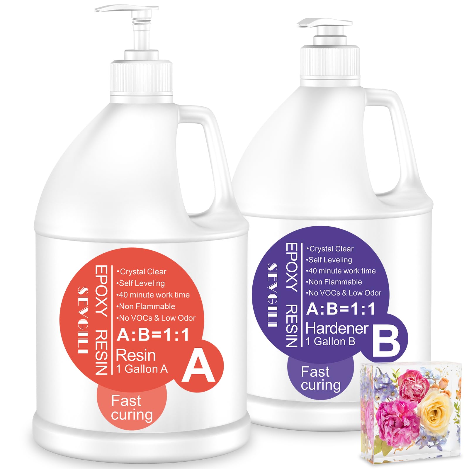 Epoxy Resin 2 Gallon, Epoxy Resin Crystal Clear Art 2 Gallon Kit New Bottle with Pump for Resin Art, Casting, Coating,Tabletop, River Tables, Jewelry, Bar Top, Fast Curing, Easy Mix 1:1 (256oz)