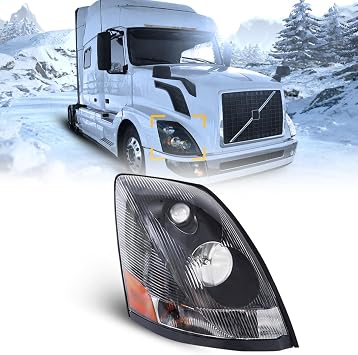 Black Headlight Headlights Compatible with 2004-2017 VOLVO VNL 670 780,Passenger Right Side Lamp Assembly