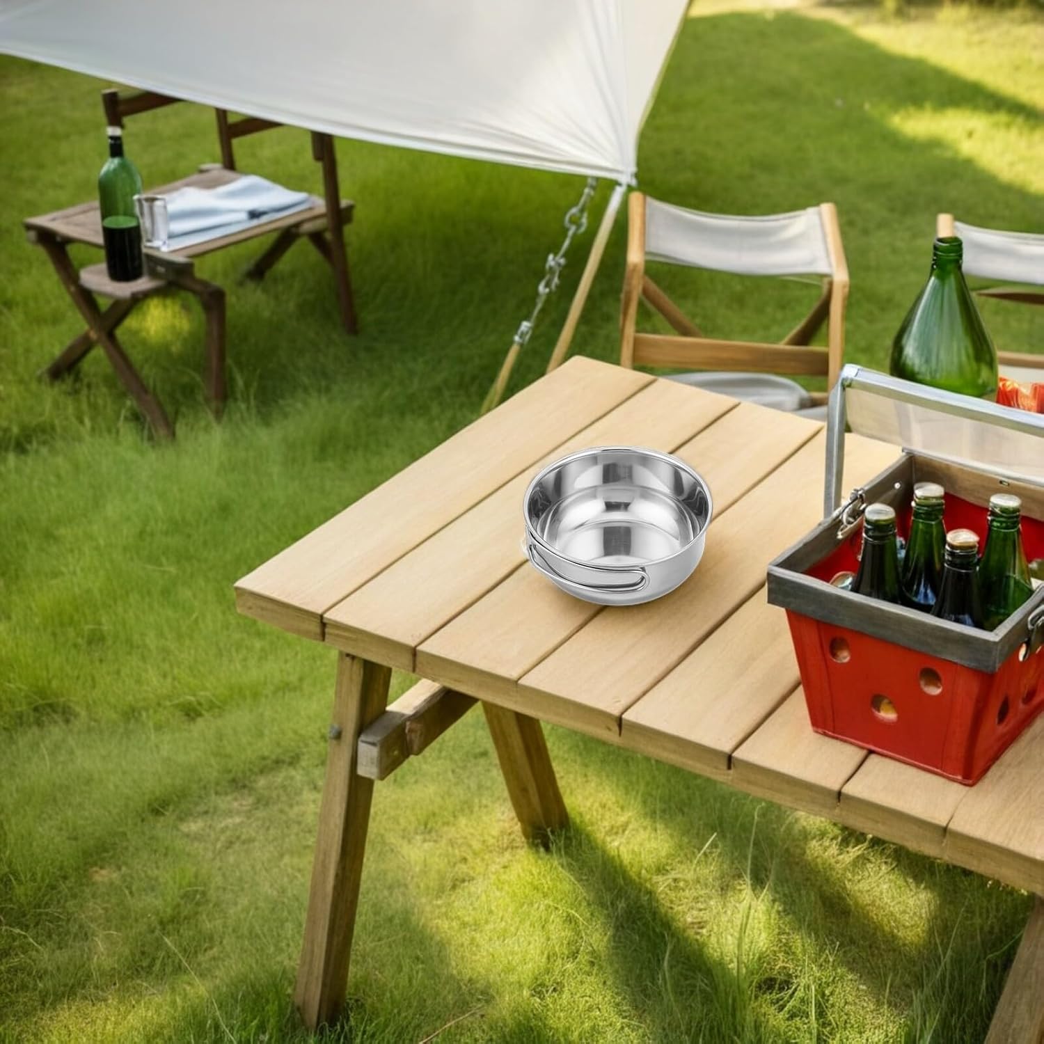 Veemoon Outdoor Camping Tableware Stainless Steel Foldable Bowls Set 650ml Large + 500ml Small Multipurpose Backpacking Cookware for Hiking and Travel
