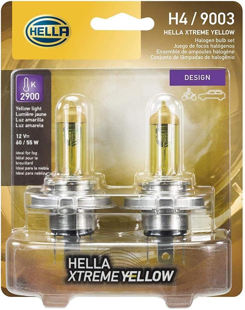 Hella H4 YL Bulb 12V 60/55W P43T T4.625 Yellow 2Blis