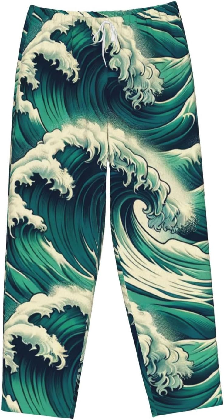 Women'S Powerful-Ocean-Wave Fleece Pajama Pants, Cozy Flannel Lounge Bottoms For Women