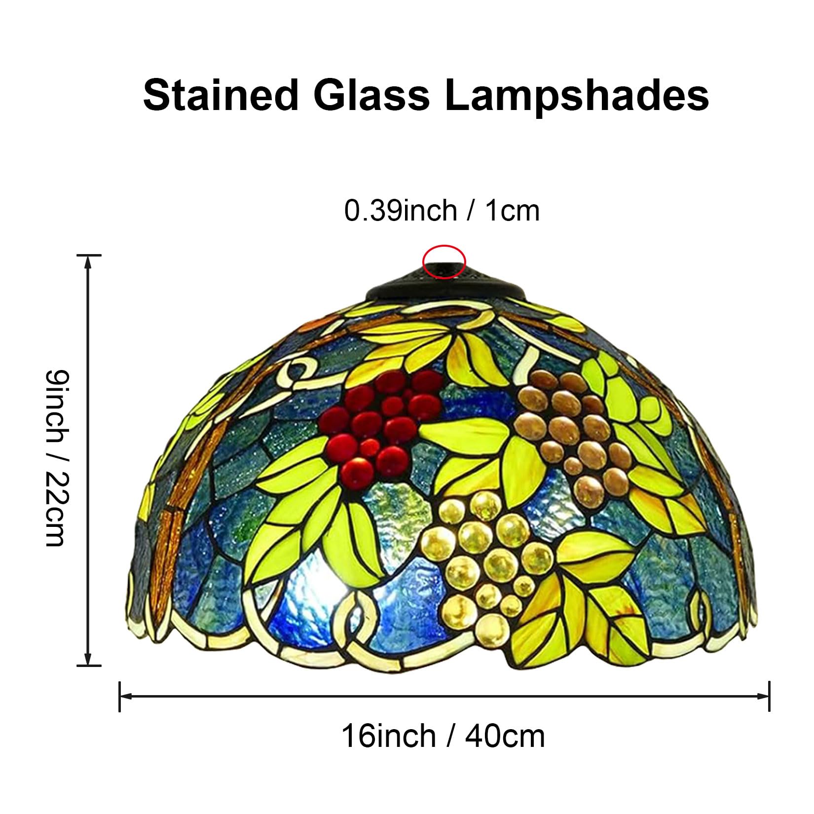 Klosz do lampy Tiffany w stylu winogronowym, ręcznie wykonany, witrażowy, 16-calowy, szeroki, lampa stołowa w stylu vintage, zamiennik klosza do lampy podłogowej, do sypialni,，