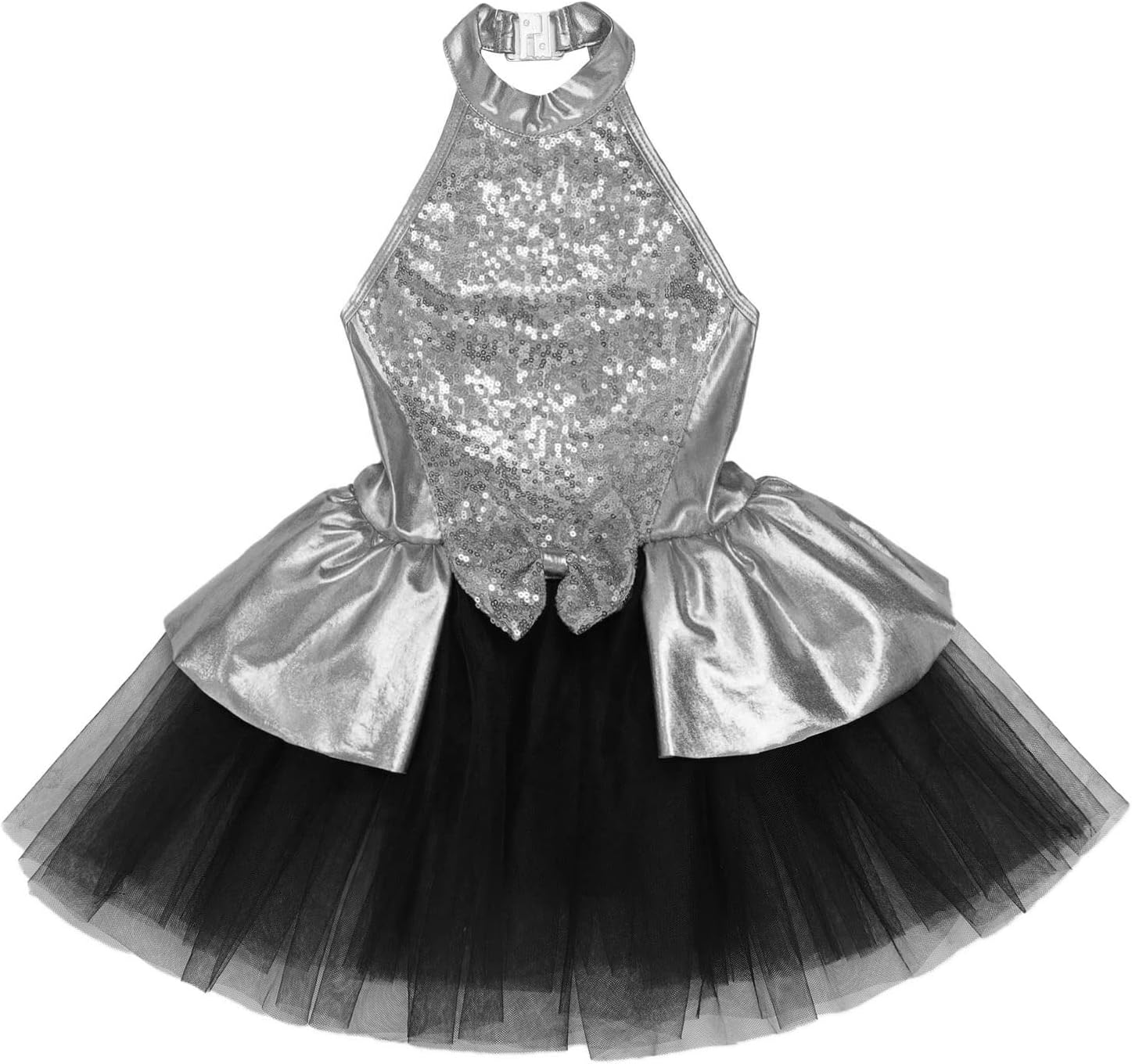Hularka Kids Girls Sequins Sleeveless Halter Figure Ice Skating Dance Dress Ballet Tutu Leotard Dress Dancewear