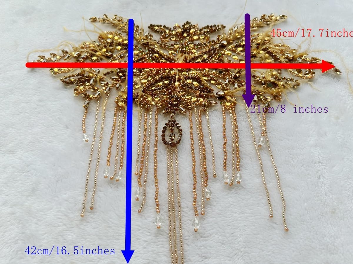 Creative Feather Design Wedding Dress Clothes Patch Shiny Acrylic Rhinestones Decoration Accessories Applique (Purple)