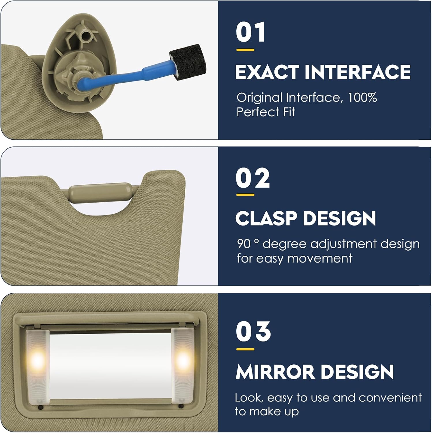 Left Driver Side Sun Visor with Vanity Light Fit for Honda Accord 2008 2009 2010 2011 2012, Replace for 83280TA0A91ZB Beige