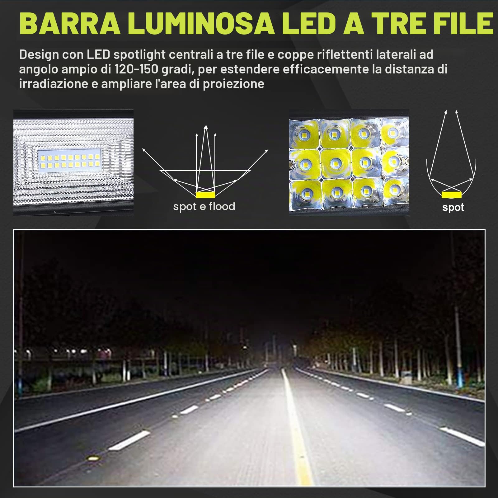 Willpower Barra LED 132cm 52 Pollici 675W + Fari LED 13cm 5 Pollici 72W + Cablaggio 12V 24V Faretti LED Faro da Lavoro LED Barra Luci LED per Fuoristrada Auto Trattore Camion 4x4 Barca ATV