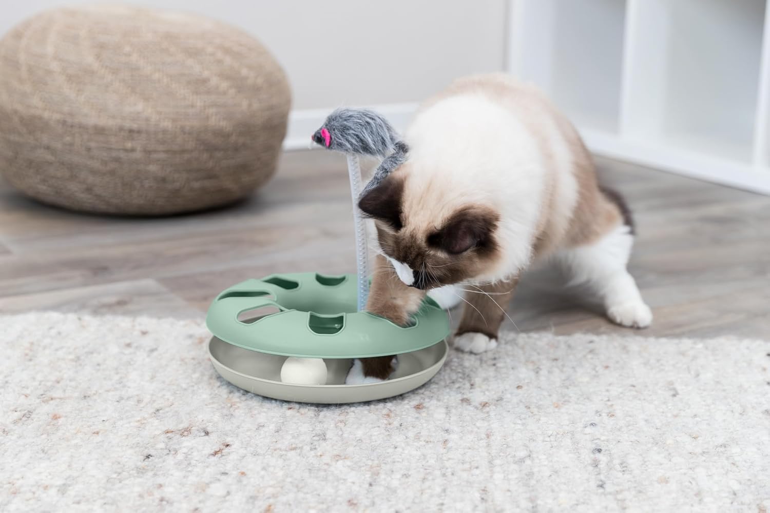 TRIXIE Crazy Circle with Plush Cat Toy on Spring, Interactive Cat Toy, Cat and Mouse Toy, Exercise Toy (Green), All Ages
