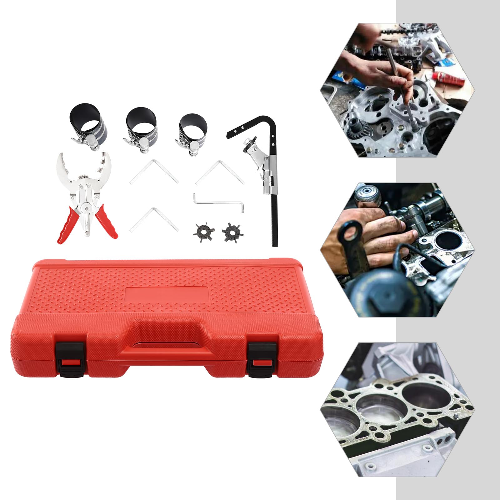 Jeu de 12 bandes de serrage pour segment de piston, kit d'outils de réparation, avec boîte à outils, bande de serrage pour réparation de moteur de voiture, moto
