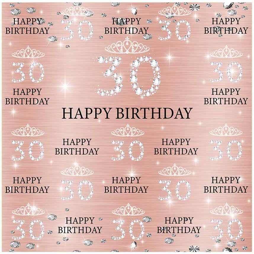 Funnytree 6x6ft Rose Gold Pink 30th Birthday Party Backdrop Crown Women Step and Repeat Diamond Glitter Shiny Photography Background Thirty Years Old Age Elegant Lady Decoration Banner Photo Booth