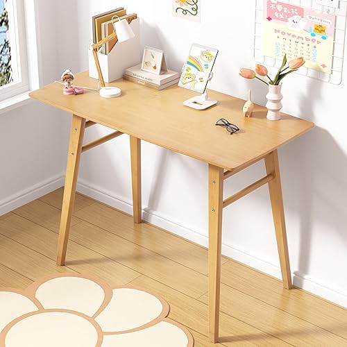 Escritorio de madera maciza 100% 39 x 20 pulgadas, escritorio de bambú para computadora de oficina en casa, escritorio simple para espacios