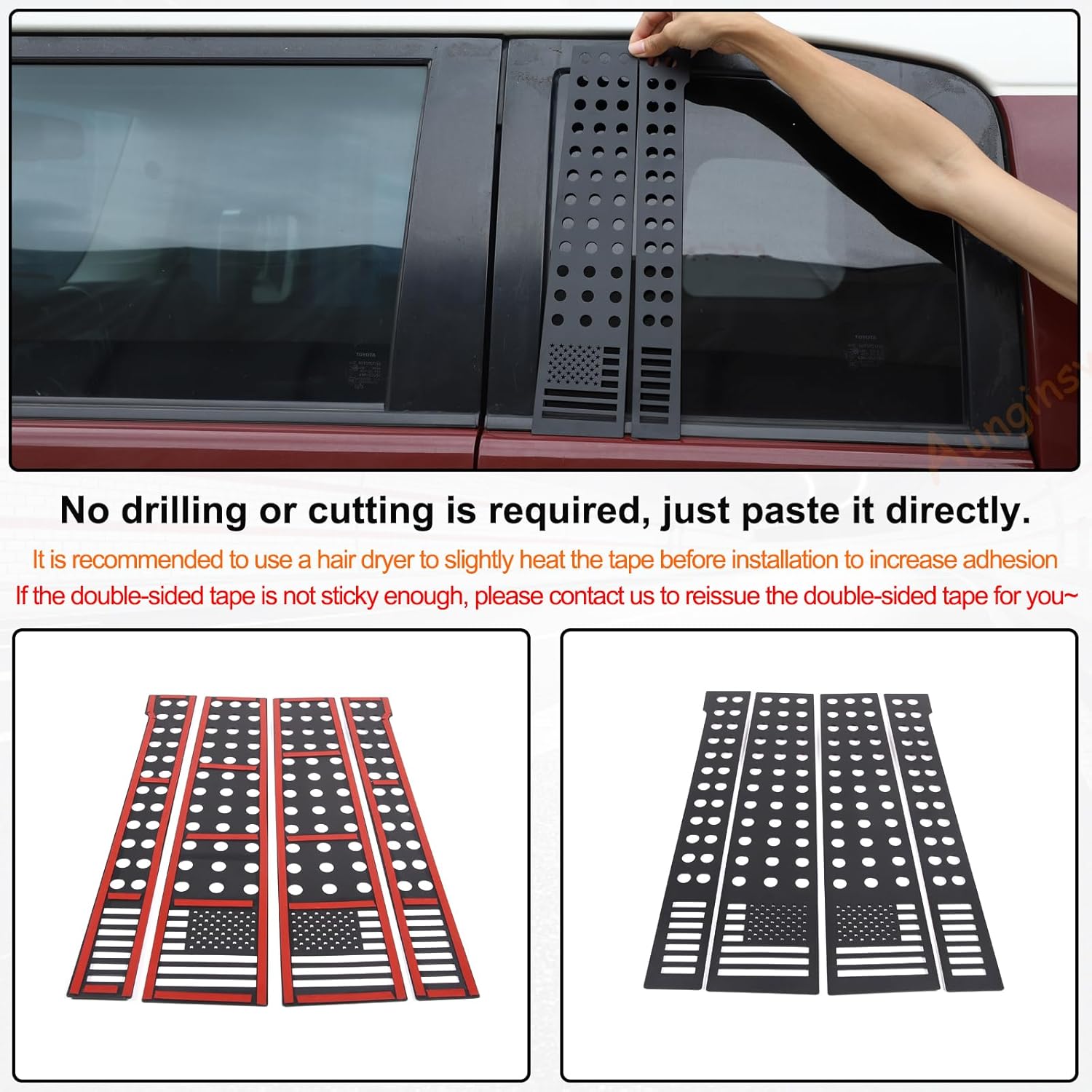 Car Door Window Centerpillar Honeycomb Trim Cover Fit Toyot@a FJ Cruiser 2007-2024 Exterior Side Door Window Center Pillar Post Molding Decorative Panel Protect Cover American Flag Pattern Accessories