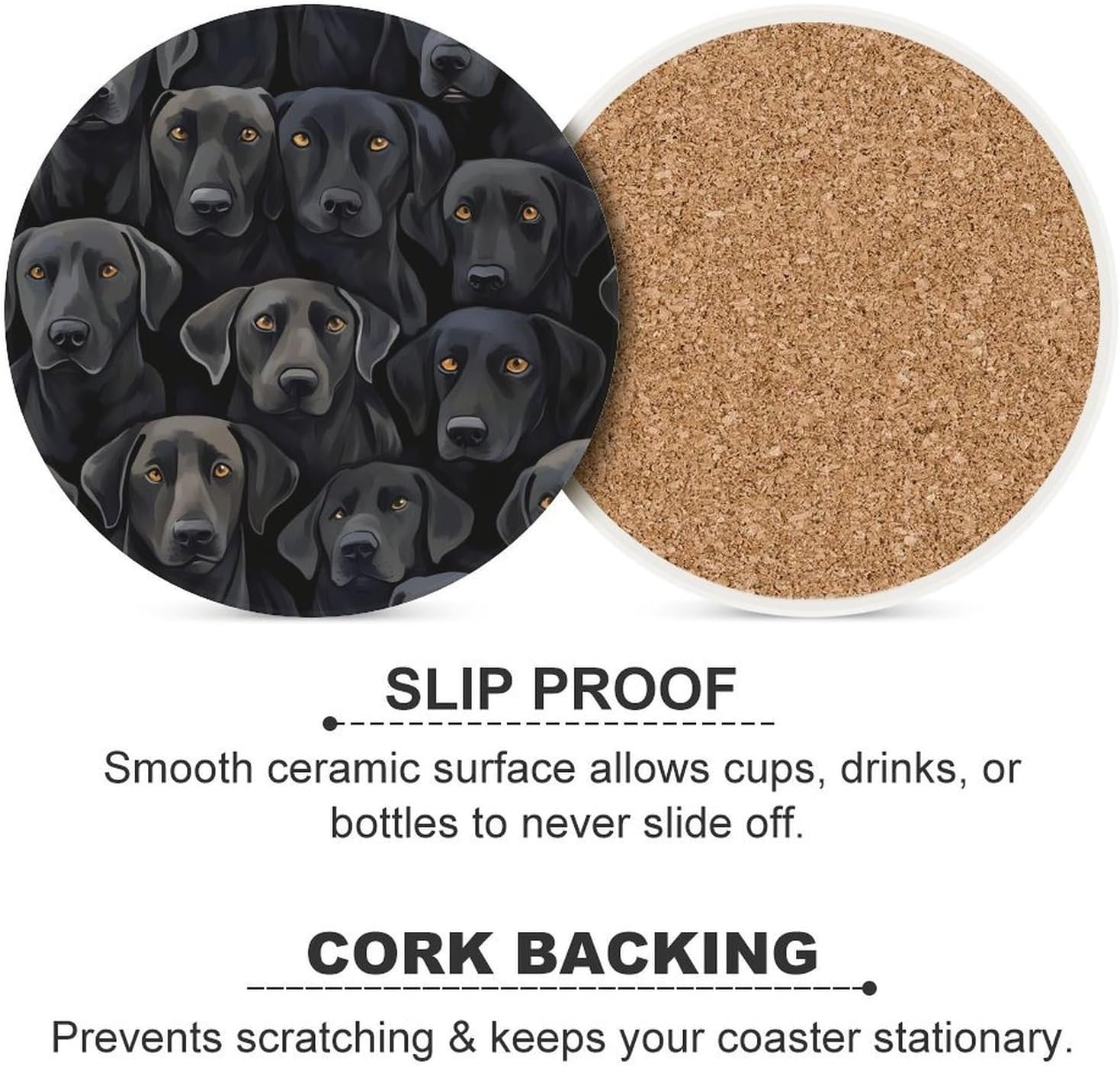 Labrador Lab Dogs Round Ceramic Coasters for Drinks Absorbent Cup Holder Tabletop Protector with Cork Base