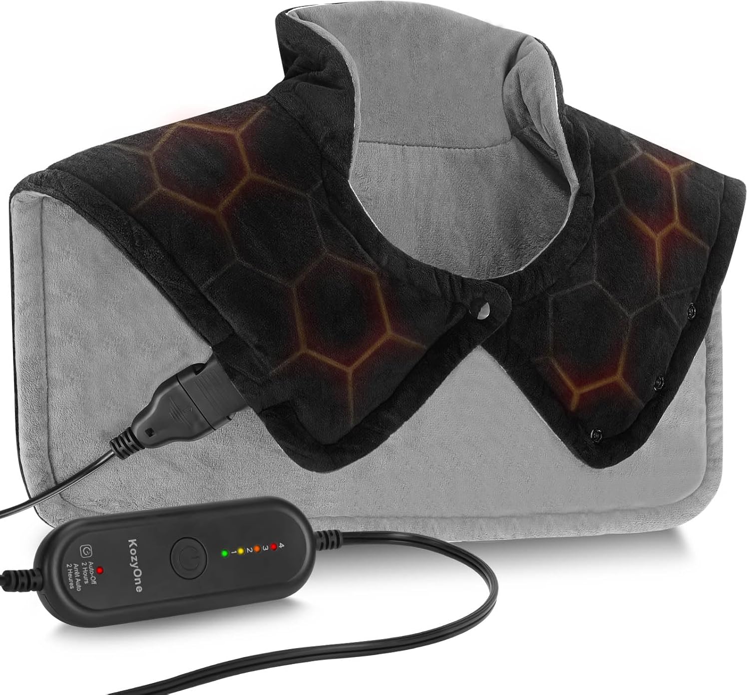 KozyOne Weighted Premium Heating Pad for Neck, Shoulders & Back, Far Infrared & Negative Ion Therapy for Pain Relief, 4 Heat Settings, Auto Shut-Off, Machine Washable (22" x 20.5")