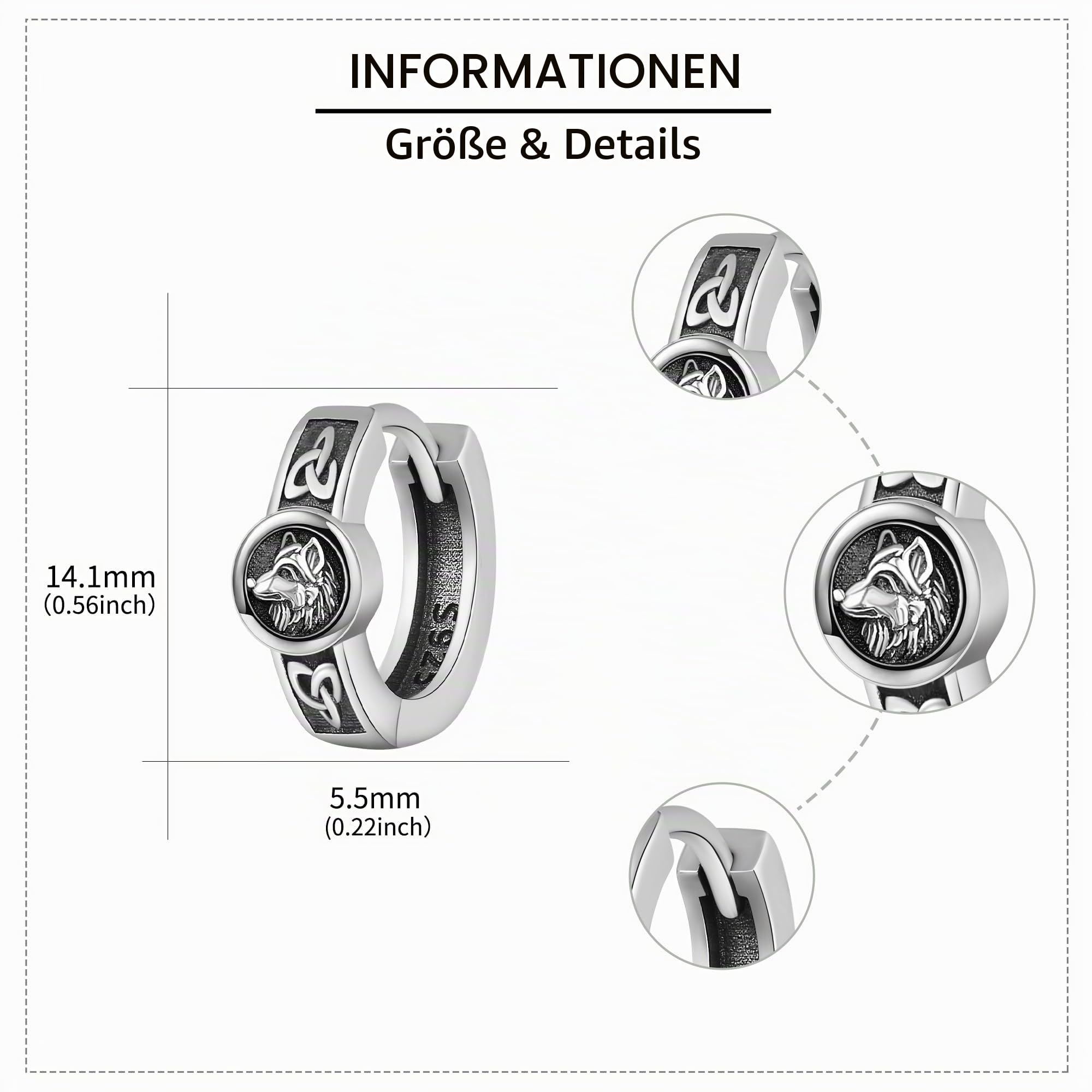 Wolf Ohrringe Sterling Silber Viking Creolen Ohrringe Keltischer Knoten Schmuck Geschenke für Männer Frauen