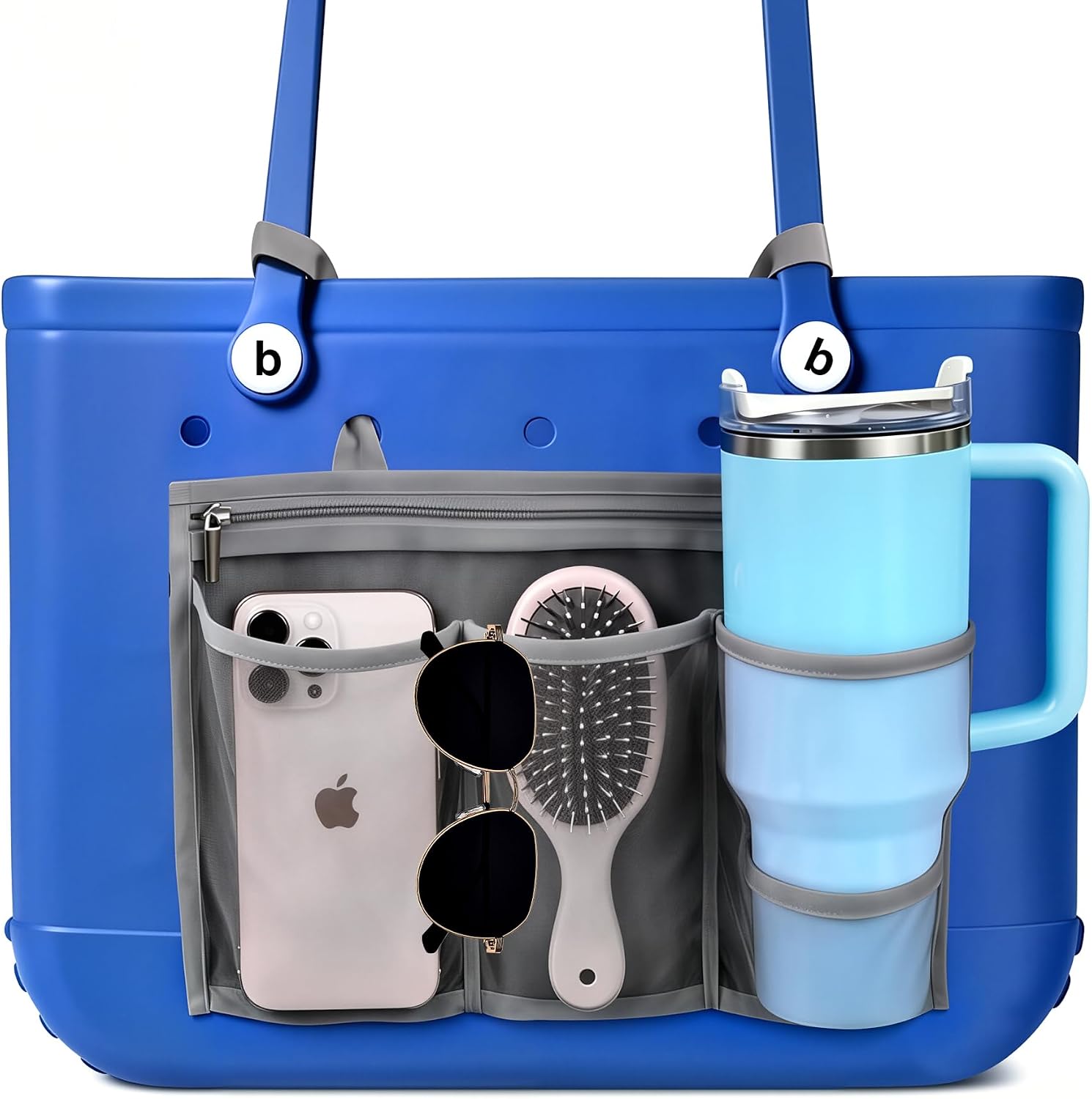 Organizer Insert Holder for Bogg Bag Accessories – Mesh Divider Pouch insert With Zipper for M/XL Beach Rubber Tote Bag , Compatible with Stanley Cup & Phone Holder, Easy Storage Solution(Gery)