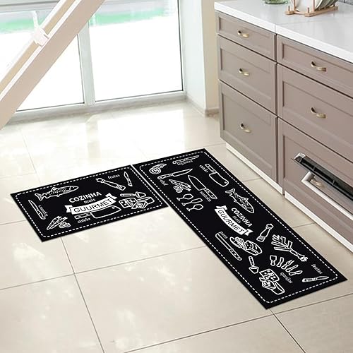 Miniatura 4 de Juego de 2 alfombras y tapetes de cocina, antideslizantes, acolchados, antifatiga, absorben el agua y el aceite, tapete para el hogar para cocina,