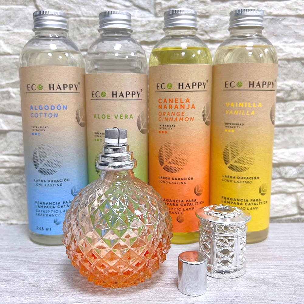 Pack lámpara catalítica Orange Diamonds + Fragancia Aroma Vainilla Eco 245 ml - Elimina Malos olores, Limpia, sanea y perfuma el Ambiente