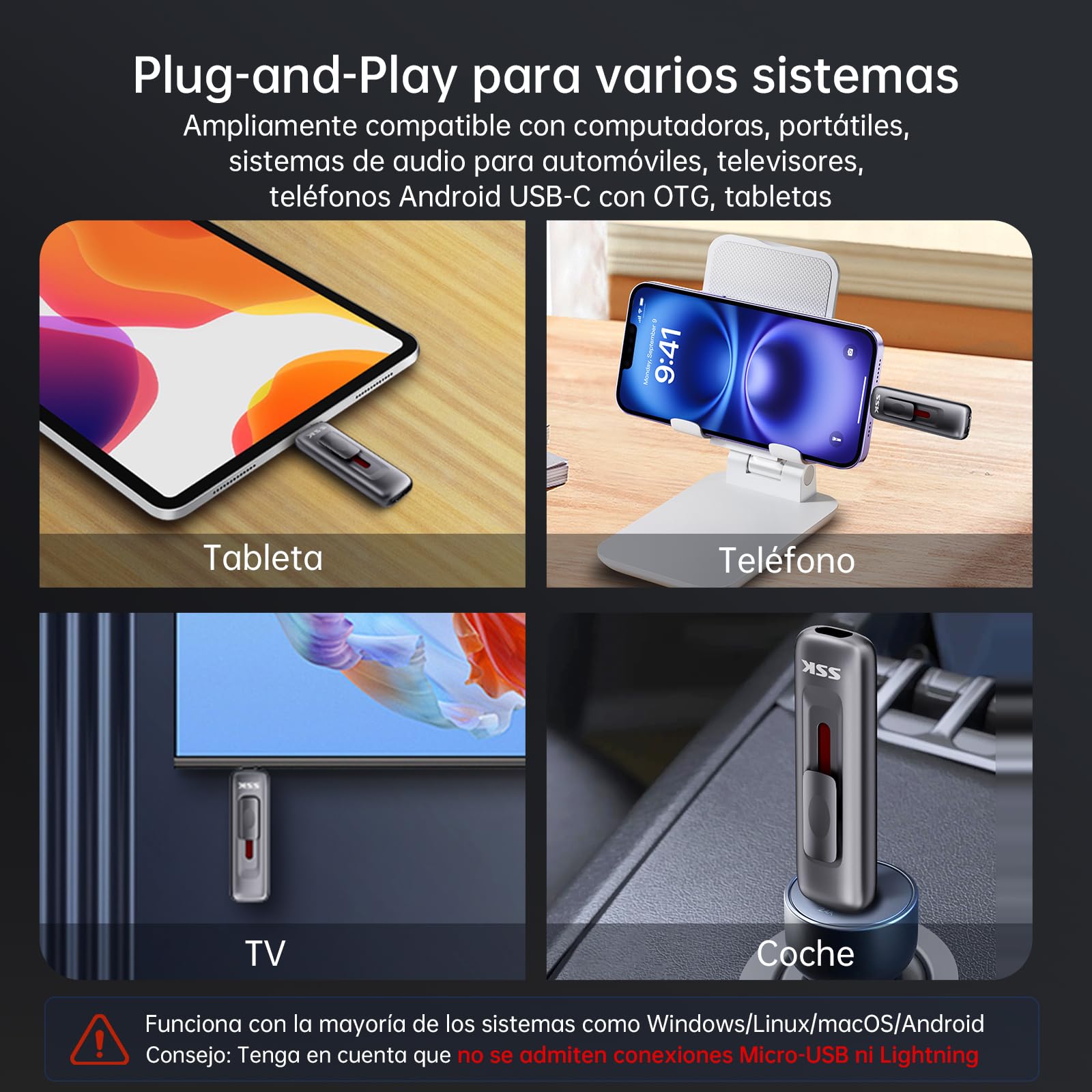 SSK 512 GB Disco Duro Externo ssd, Lectura hasta 560 MB/s, con Diseño Deslizante Dual-Drive Type-C + A, SSD Portátil USB3.2 Gen2 para iPhone 15/16/17/Android/Windows/TV