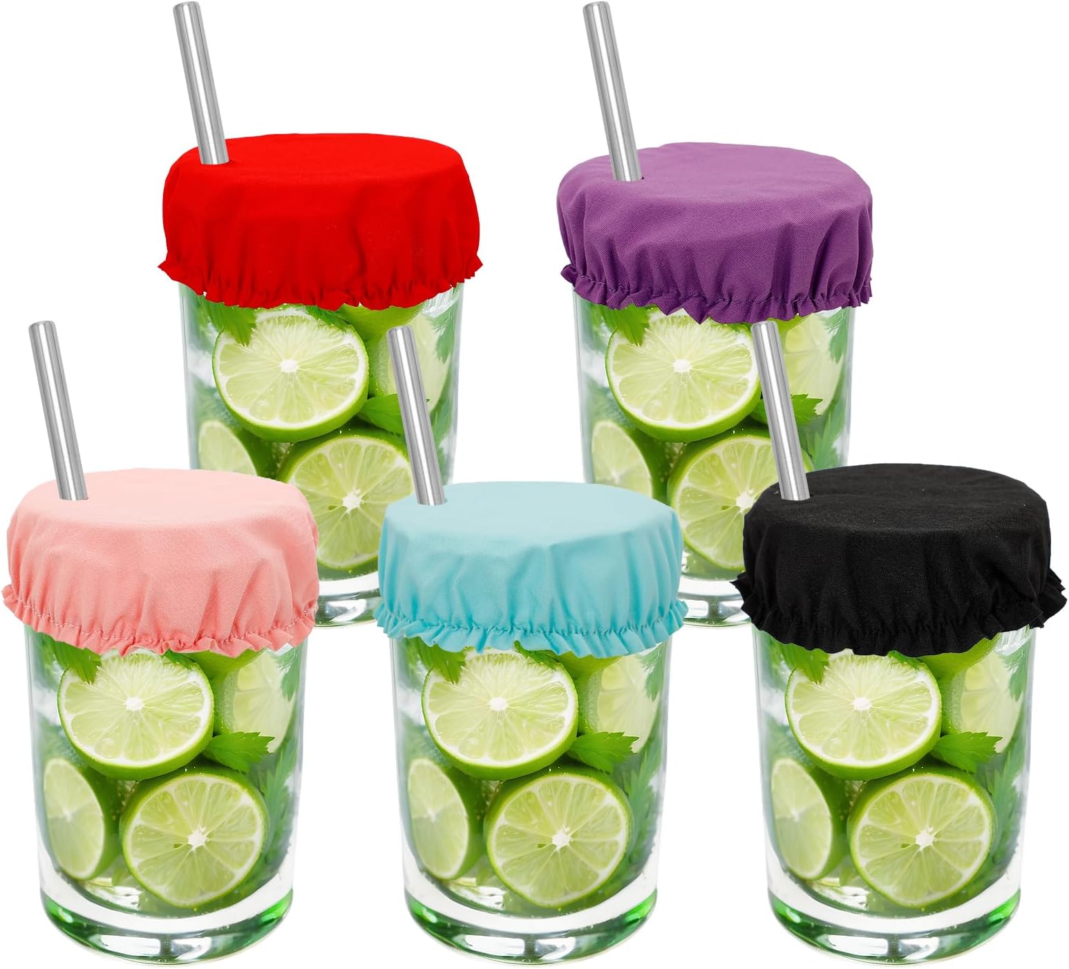 10 Pack Reusable Elastic Drink Covers for Cups, Stretchy Cup Cover Protectors with Straw Hole, Assorted Colors, Washable Beverage Covers for Bar, Party, Club, Travel