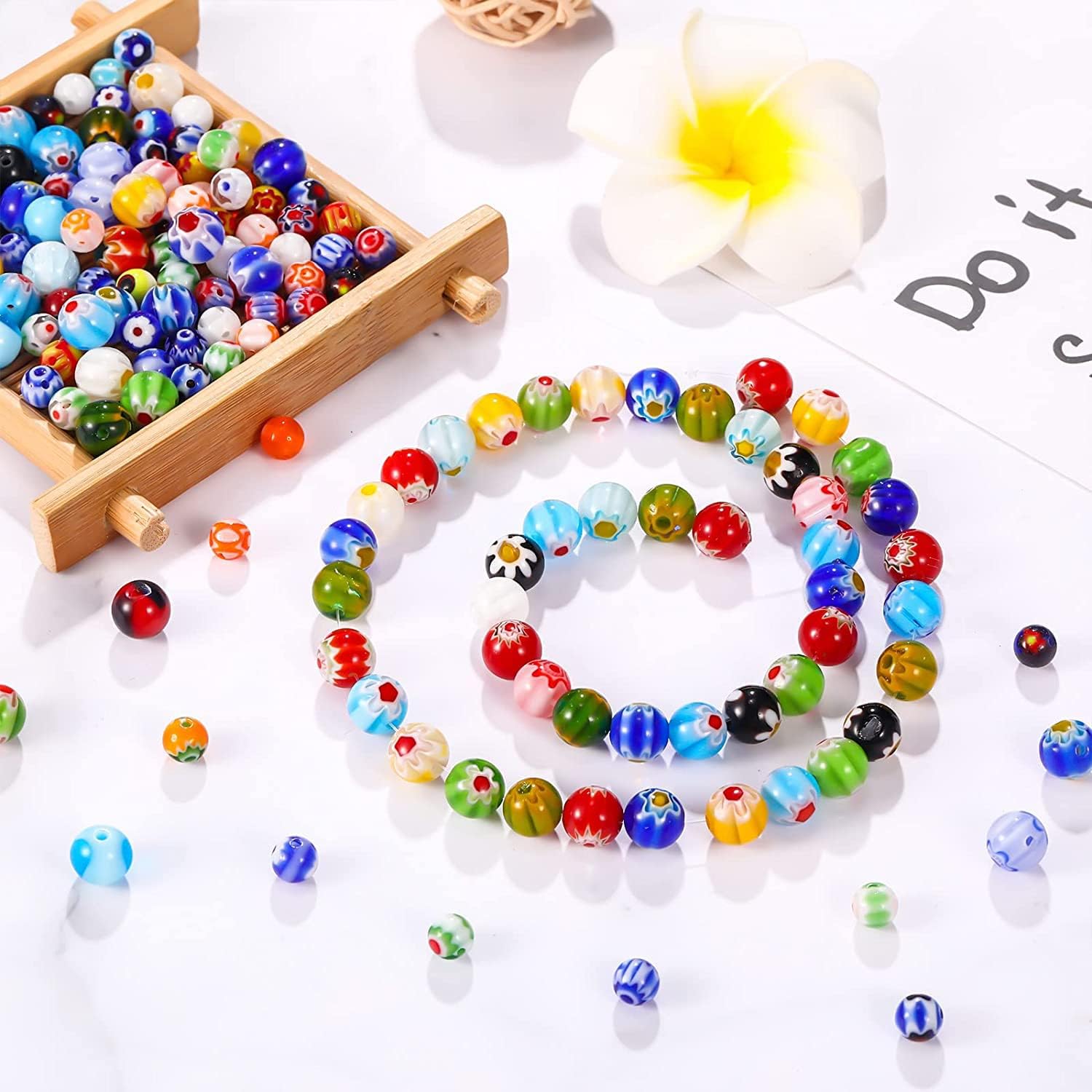 Beads for Bracelets Making Kit 8mm, Beads for Jewelry Making 100pcs, Glass Beads for Jewelry Making Exquisite Patterned, Flower Beads (GIFT: 26 Letters, Spacer Beads 20pcs, Elastic Rope 157in) 8mm 100pcs Jewelry Making Beads 8mm 100pcs Jewelry Making Beads