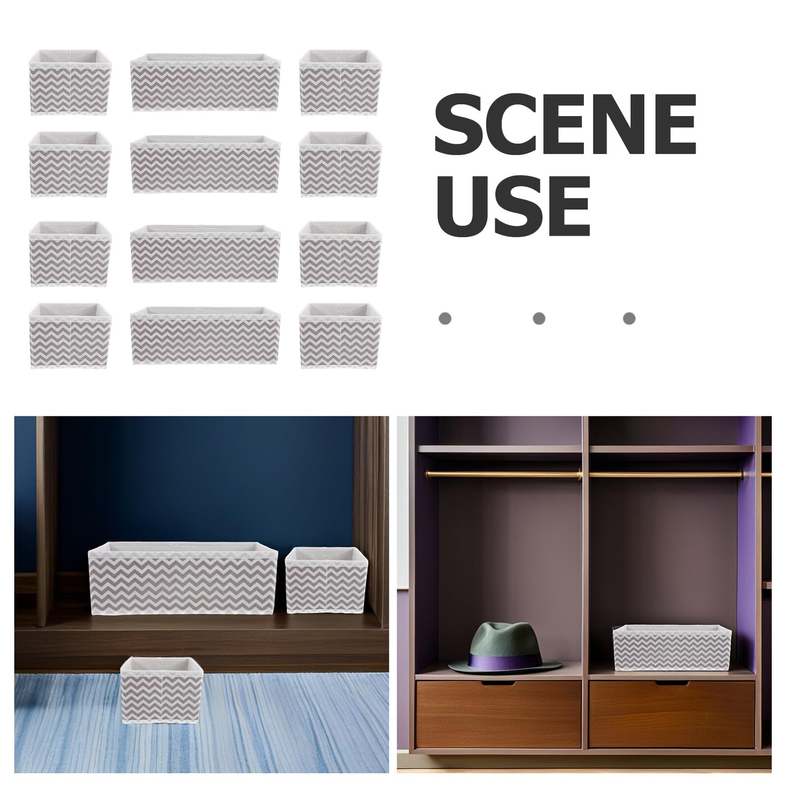 Set da 12 Organizer per Cassetti Pieghevoli Non Tessuto Contenitori per Biancheria Intima e Calzini Divisori per Guardaroba senza Coperchio Robusti e Stabili per Armadi e