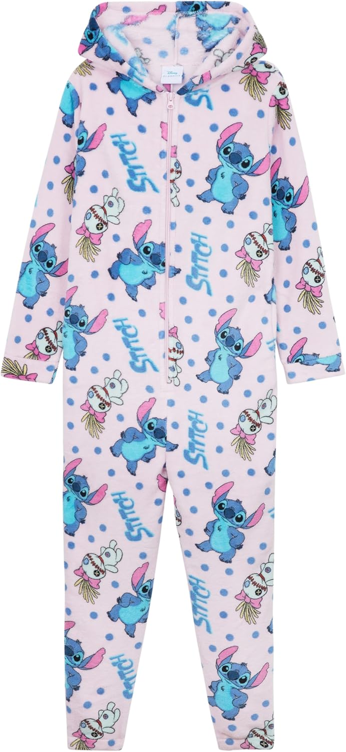 Disney Stitch Kids Fleece Jumpsuit with Hood Pockets One-Piece Pajamas Jack Skellington Sally Gifts for Girls Boys