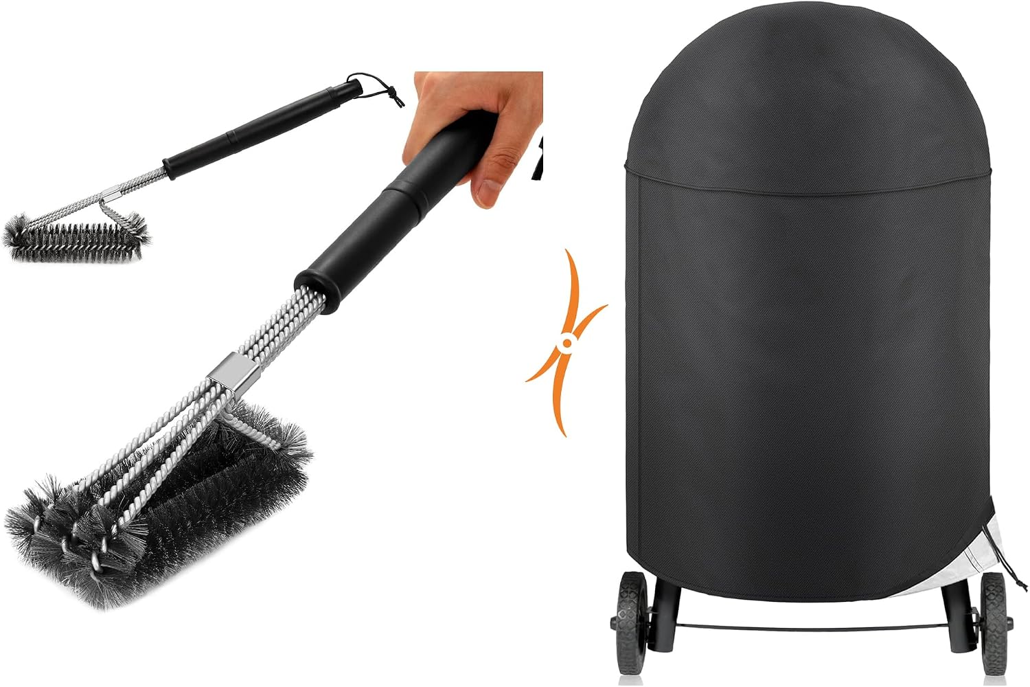NEXCOVER 39” Dia Round Grill Cover and 18" BBQ Cleaning Tool Grill Brush Bundle