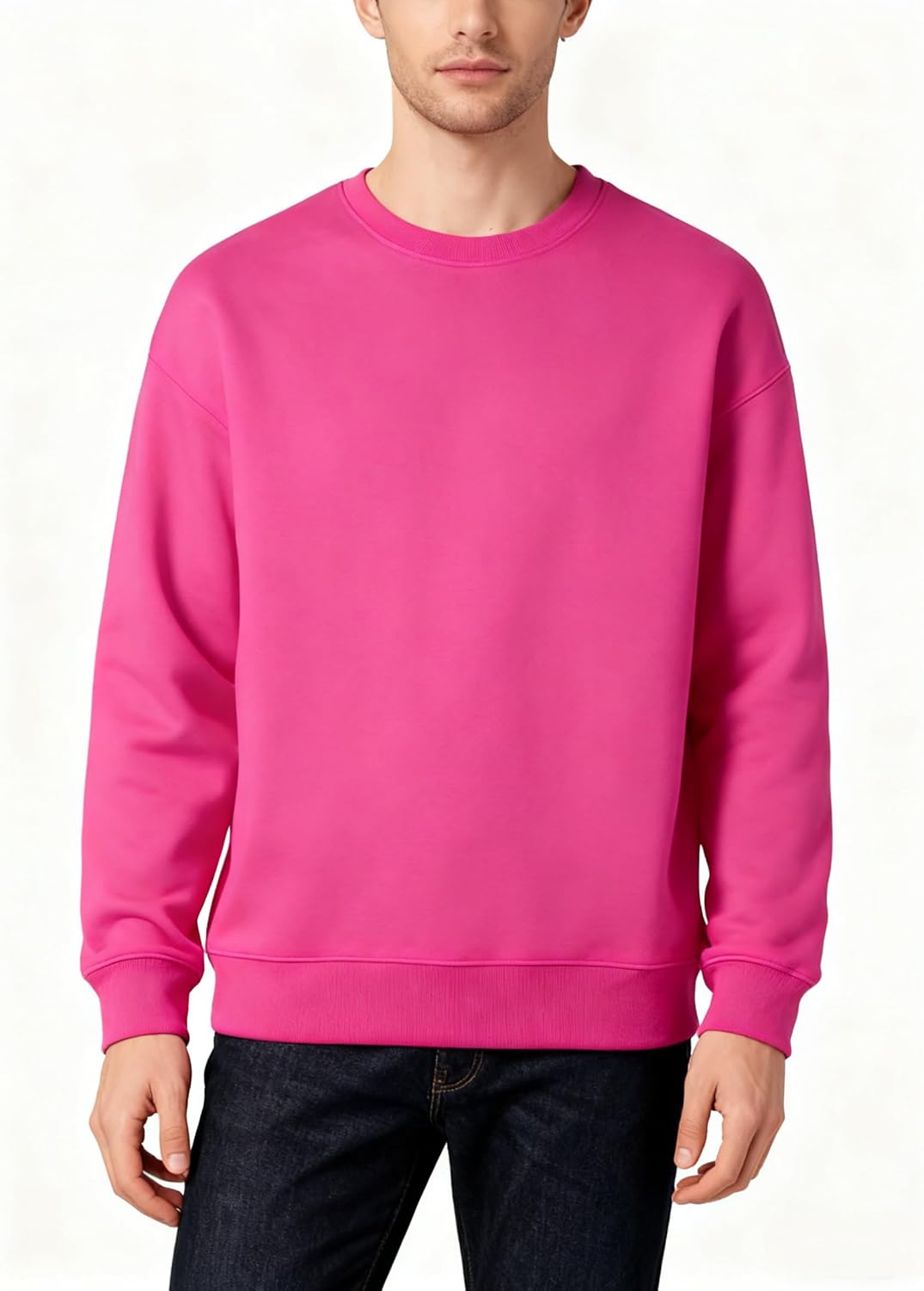 Unisex Crewneck Sweatshirt in Rose Red Color, Single Pack L Size, Brushed Inner Fleece for Warmth, Classic Ribbed Hem and Cuffs for a Secure Fit in Cool Weather Casual Wear