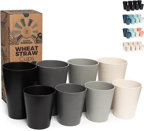 Grow Forward Vasos de paja de trigo prémium  Vasos de plástico duro irrompibles sin BPA de 13 y 20 onzas  Vasos de plástico ligero reutilizables