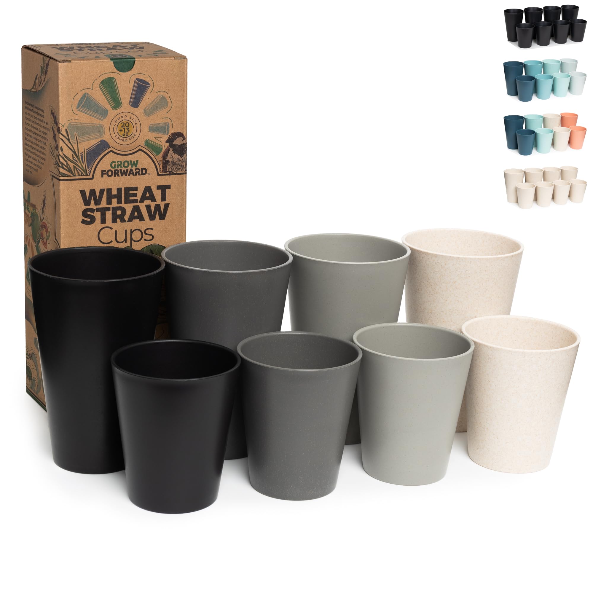 Grow Forward Premium Wheat Straw Cups - 13 &amp; 20 oz Unbreakable BPA Free Hard Plastic Cups - Reusable Lightweight Plastic Drinking Glasses for Kitchen, Outdoor, Water, Camping, RV - Moonlight