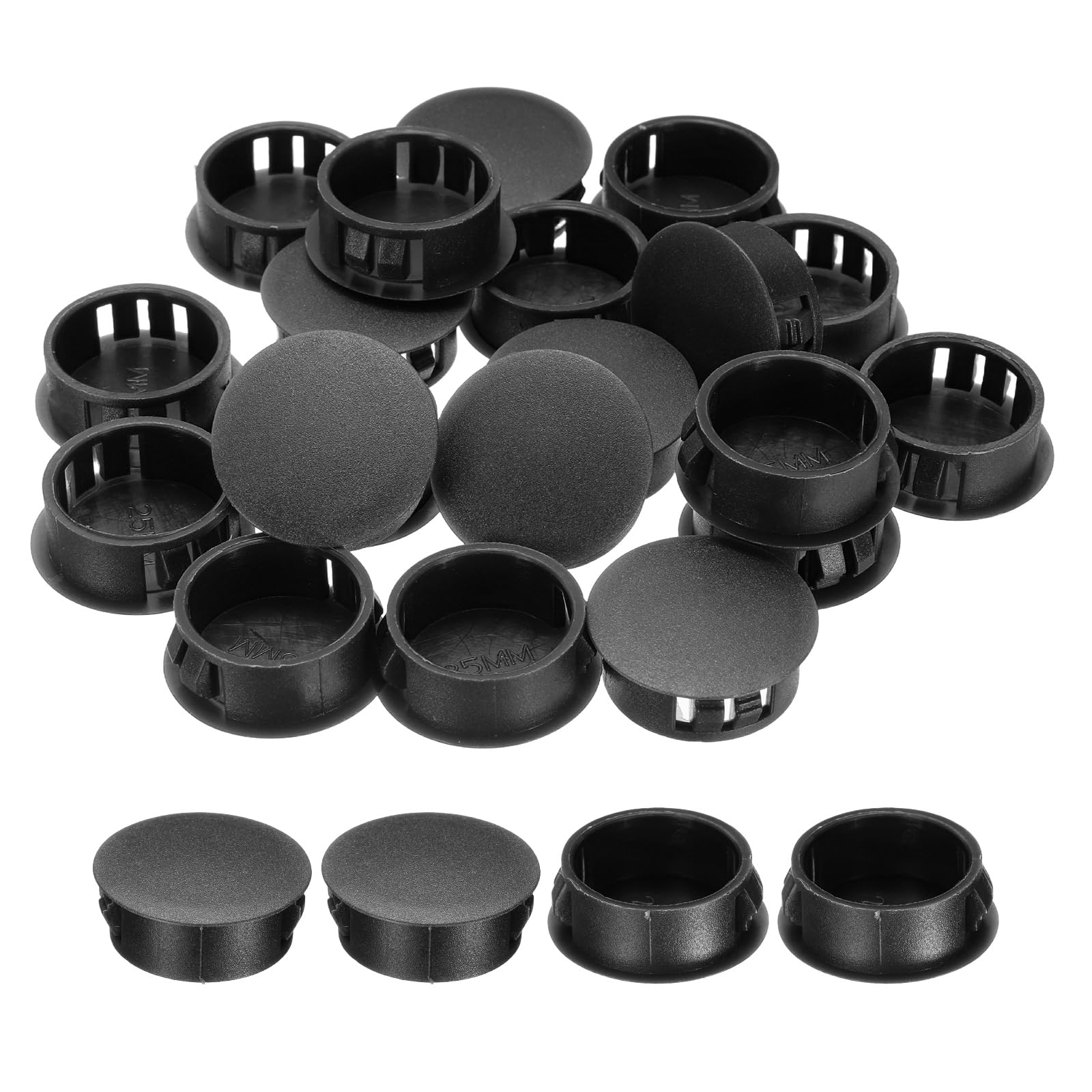 M METERXITY 20Pcs Black Hole Plugs, 25mm / 0.98" Plastic Snap in Locking Screw Hole Cover Flush Mount Panel Plugs for Chair/Table/Furniture Cabinet