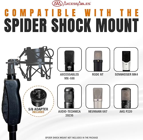 Miniatura 8 de AxcessAbles - Soporte de micrófono con una sola mano con ajuste de altura de embrague, base de trípode, brazo telescópico, ajuste de altura de