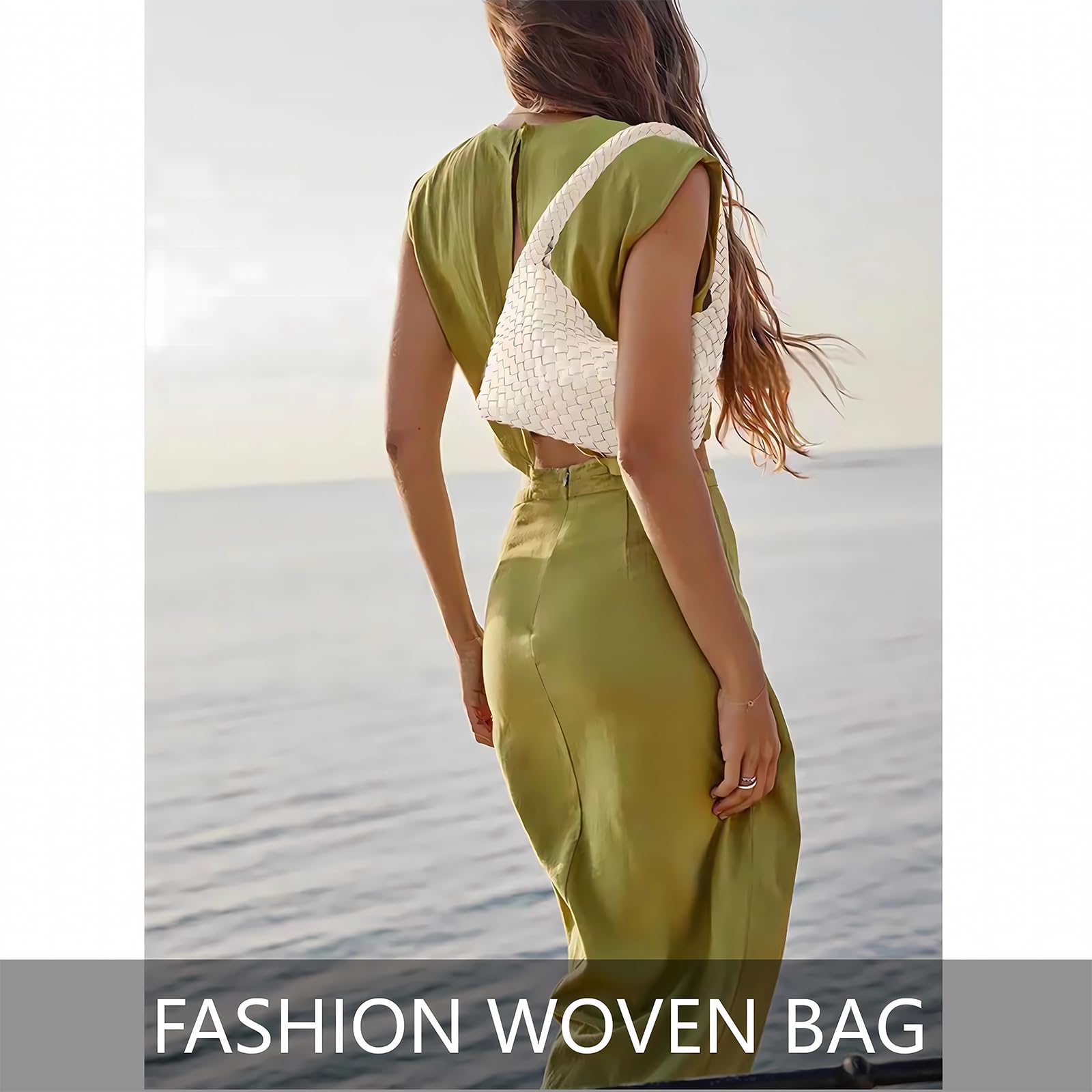 covimy Woven bag for women,Vegan Leather Woven Purse Small Shoulder Bag 2pcs