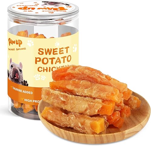 PAWUP Golosinas para Perros Cecina de Pollo Envuelta en Batata Dulce, Ingredientes Naturales con Taurina, Golosinas para Perros Sin Granos, 12.5 oz