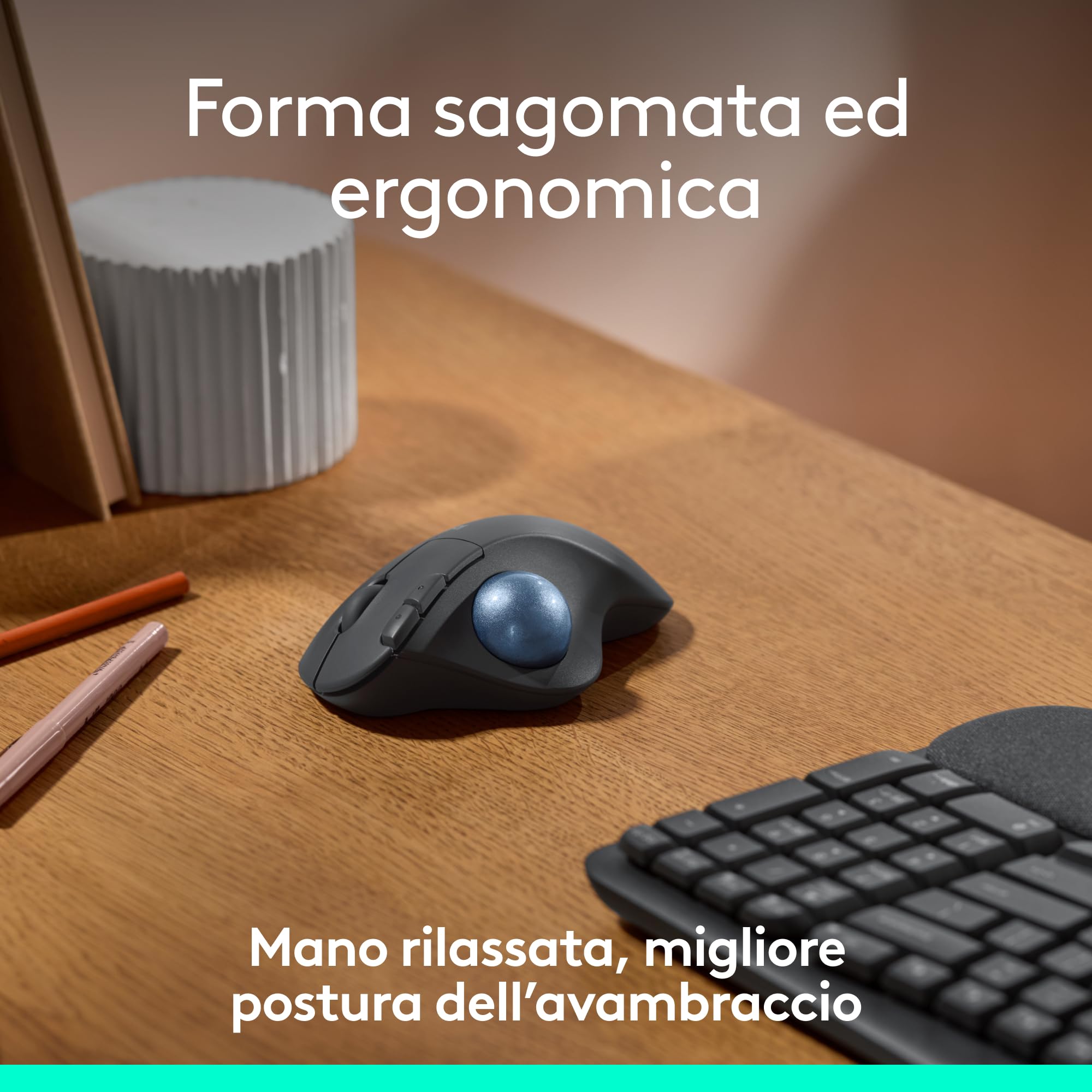 Logitech ERGO M575 Trackball wireless for Business - Controllo facile con il pollice, design ergonomico, Logi Bolt sicuro, Bluetooth, certificazione globale, Windows/Mac/Chrome/Linux - Graphite