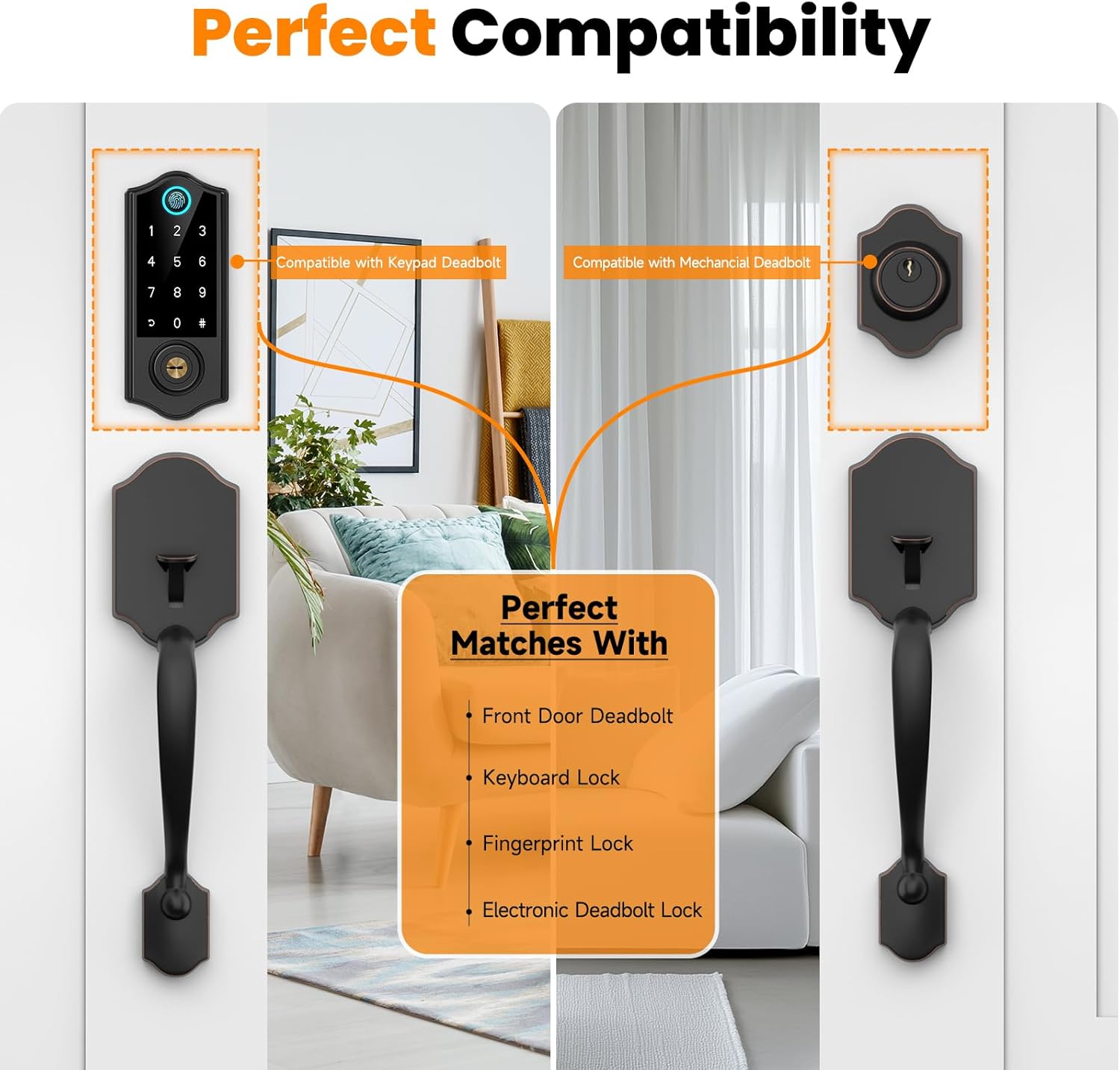 HOSOM Front Door Handle Set No Lock Exterior Door Handle with Reversible Lever, Entry Door Handleset for Right & Left-Handed Doors, Oil Rubbed Bronze