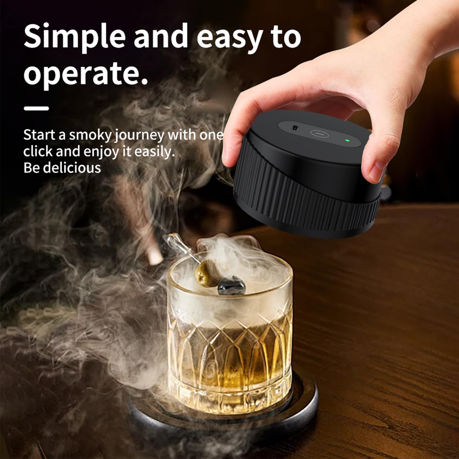 Kit di Fumo di Whisky Elettrico Portatile - Kit di Fumo di Cocktail Multifunzionale Ricaricabile con 6 Truciole di Legno (Senza Butano) - Accendino Incorporato