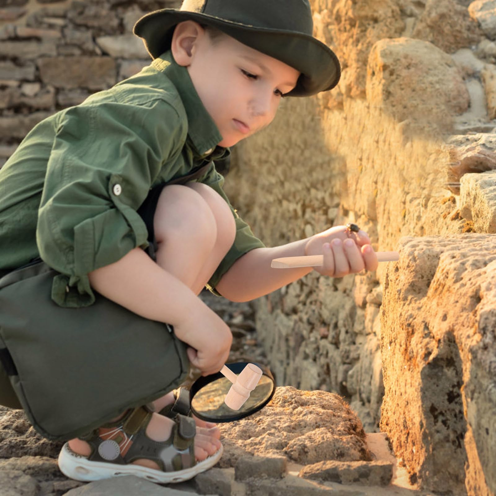 UPKOCH Set di 9 Strumenti per scavo in Legno per Bambini, Set di Attrezzi per scavo per Bambini, Pennello Piccolo, Martello scalpello, Giocattolo educativo, Geografia Rock, Set di geografie di
